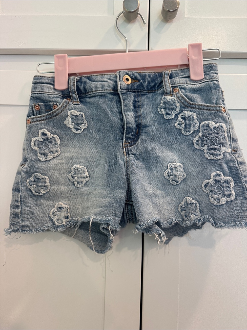 Tractr Light Blue Embroidered Floral Denim Shorts
